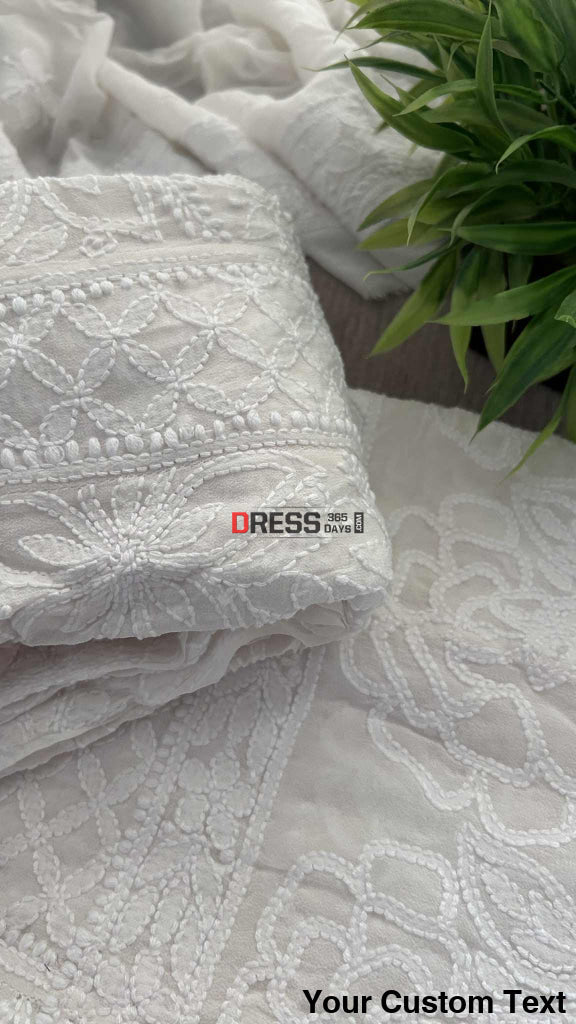 Ivory White Lucknowi Chikankari Pure Georgette Anarkali Chikankari Anarkali