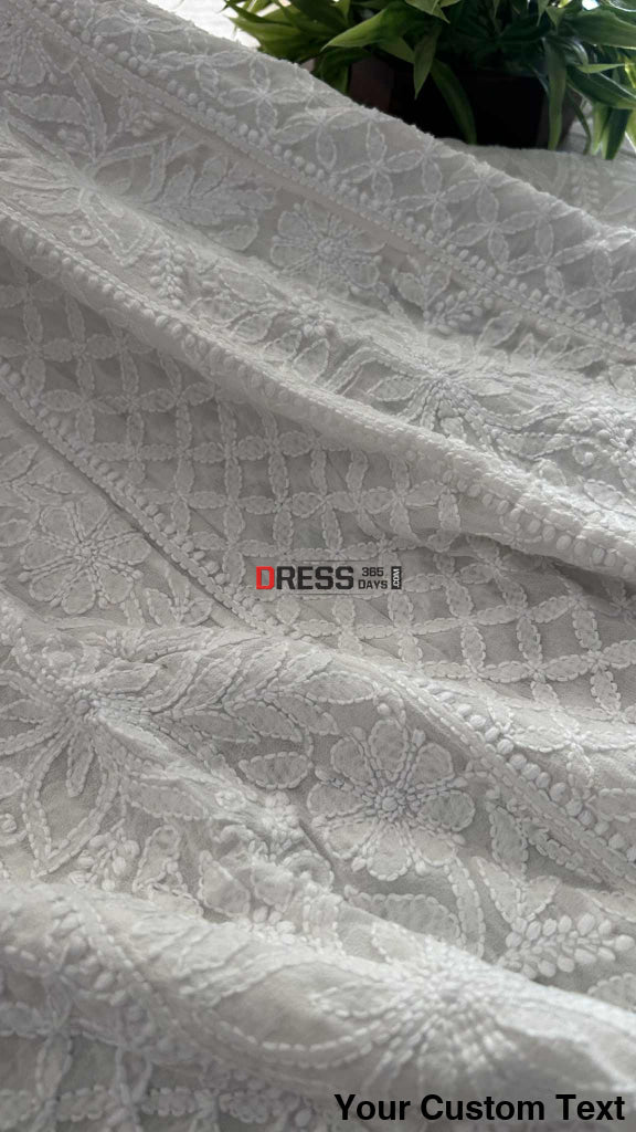 Ivory White Lucknowi Chikankari Pure Georgette Anarkali Chikankari Anarkali