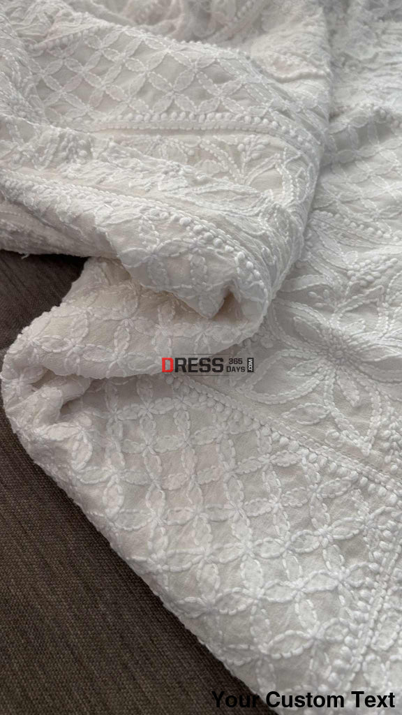 Ivory White Lucknowi Chikankari Pure Georgette Anarkali Chikankari Anarkali