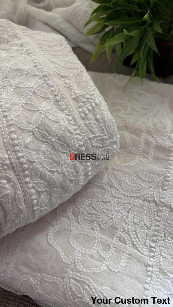 Ivory White Lucknowi Chikankari Pure Georgette Anarkali Chikankari Anarkali