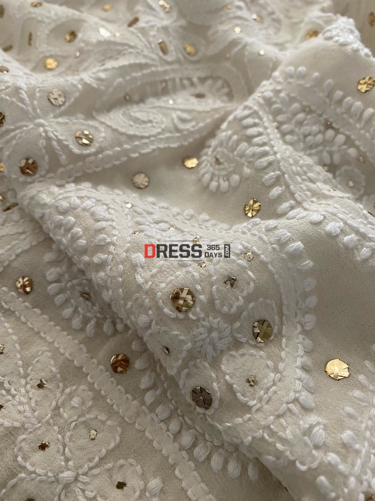 Ivory White Lucknowi Mukaish Saree – Dress365days