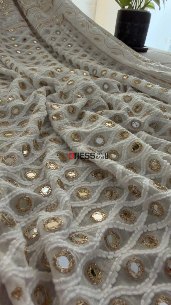 Ivory White Mirror & Gota Patti Chikankari Dupatta - Chikankari Dupatta