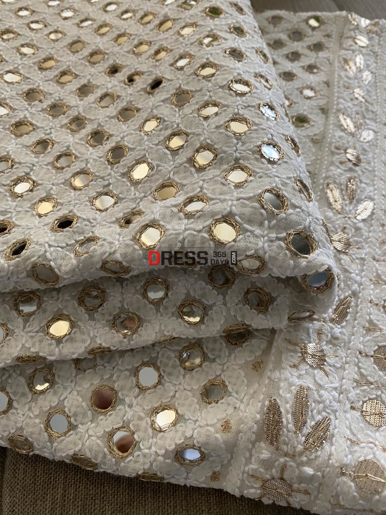 Ivory White Mirror & Gota Patti Chikankari Dupatta