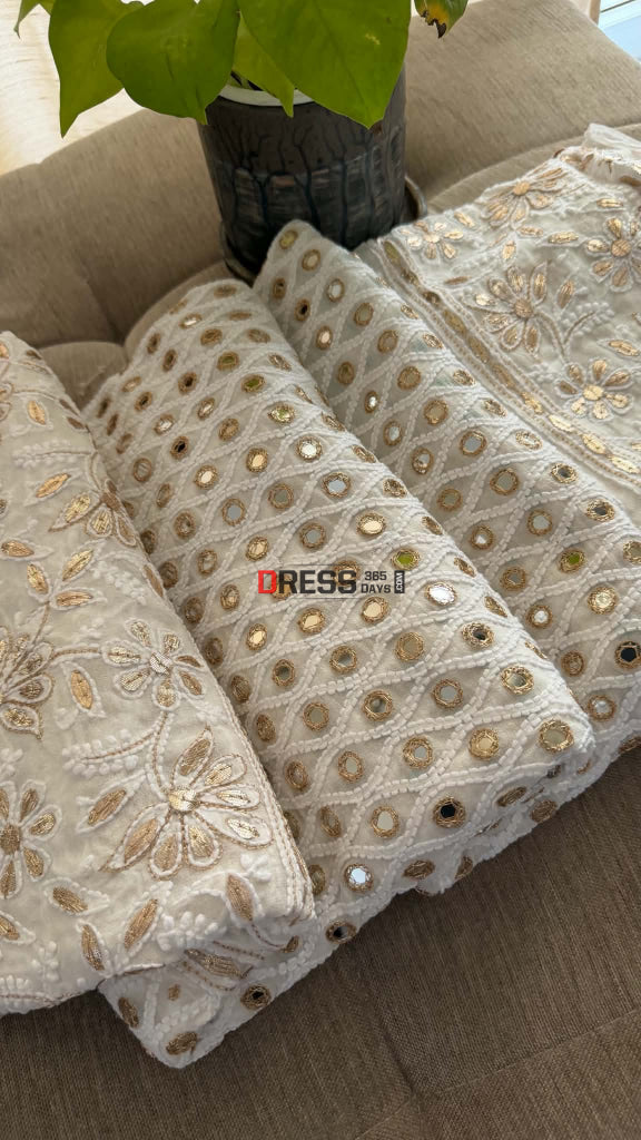 Ivory White Mirror & Gota Patti Chikankari Dupatta - Chikankari Dupatta