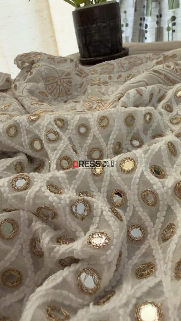 Ivory White Mirror & Gota Patti Chikankari Dupatta - Chikankari Dupatta