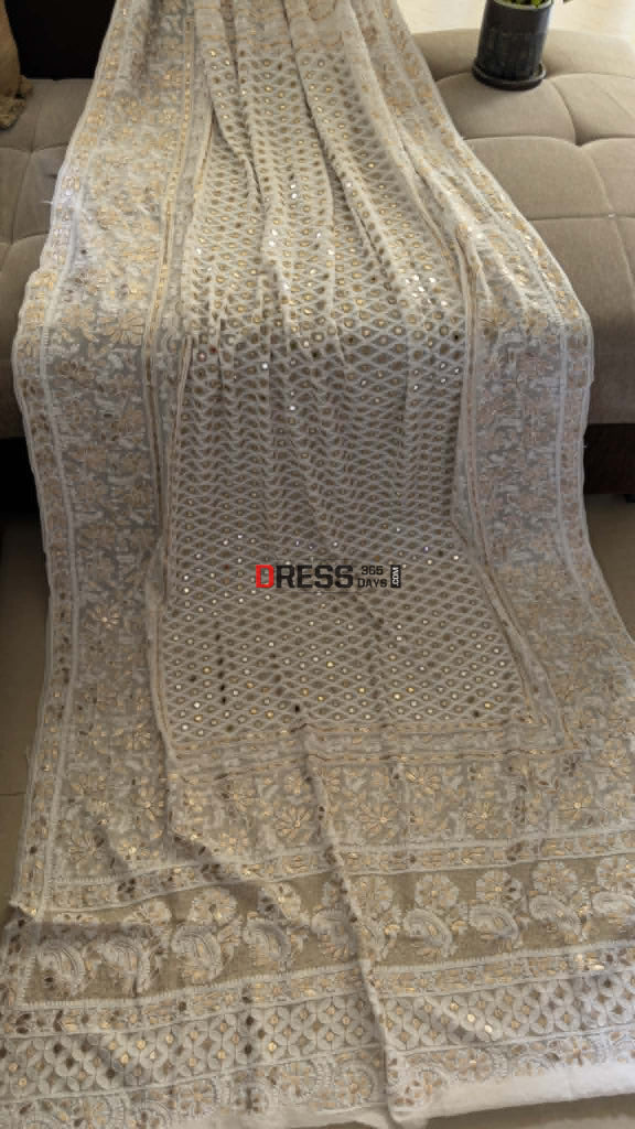 Ivory White Mirror & Gota Patti Chikankari Dupatta - Chikankari Dupatta