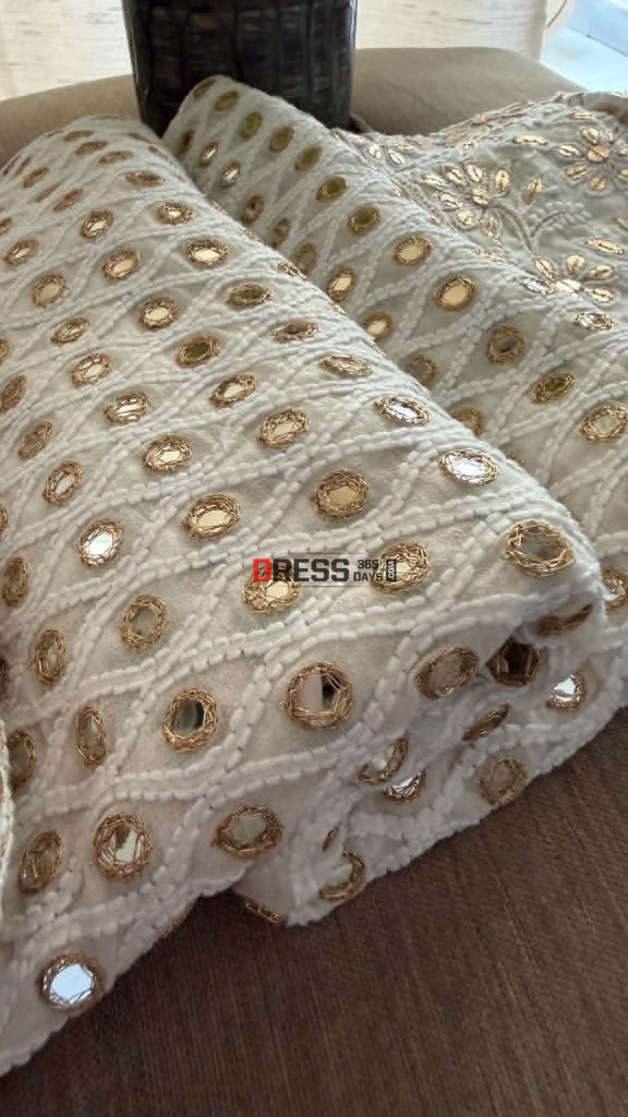 Ivory White Mirror & Gota Patti Chikankari Dupatta - Chikankari Dupatta