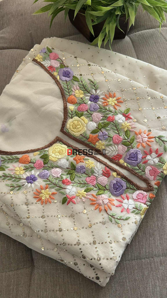 Ivory White Mukaish and Parsi Gara Suit Parsi Gara Suits