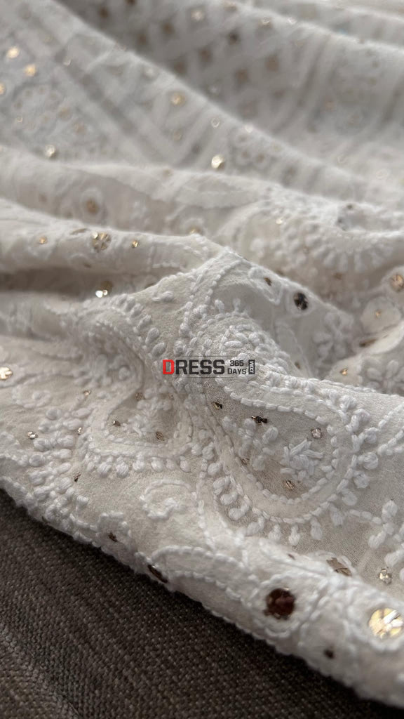 Ivory White Mukaish Chikankari Dupatta