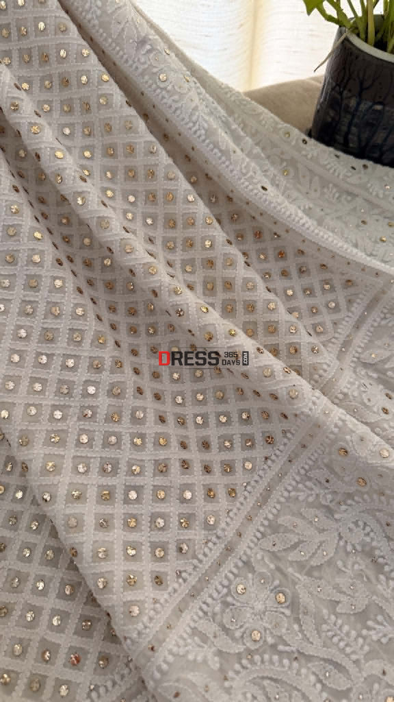 Ivory White Mukaish Chikankari Dupatta - Chikankari Dupatta
