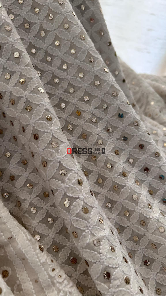 Ivory White Mukaish Chikankari Dupatta