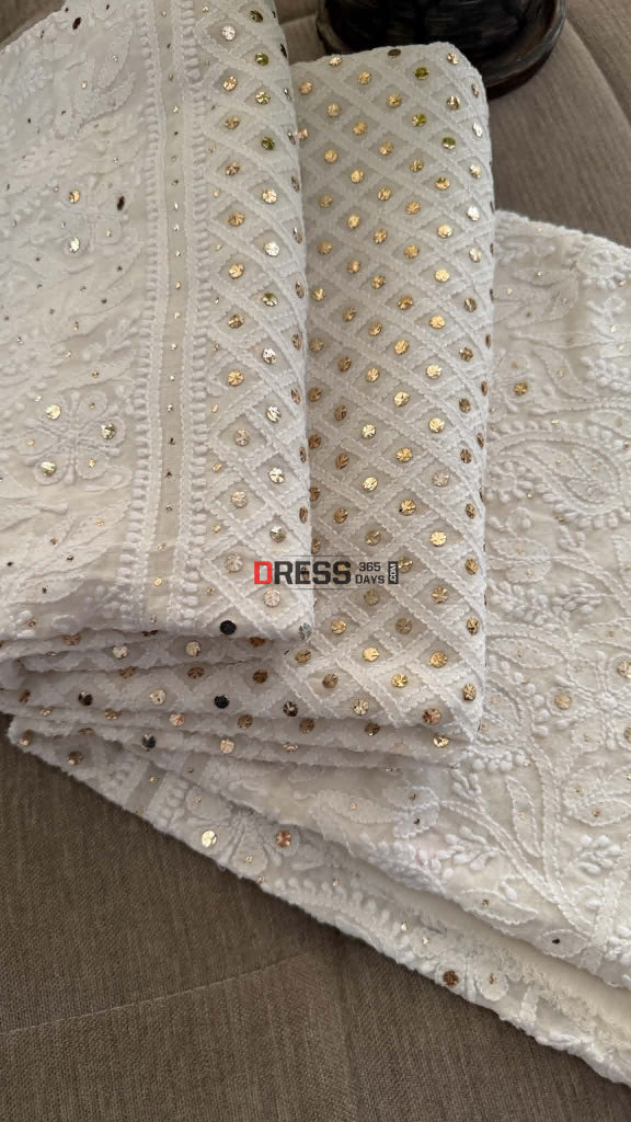 Ivory White Mukaish Chikankari Dupatta - Chikankari Dupatta