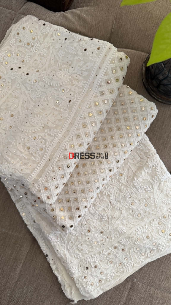 Ivory White Mukaish Chikankari Dupatta - Chikankari Dupatta