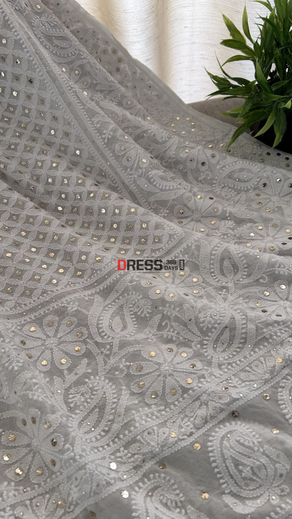 Ivory White Mukaish Chikankari Dupatta