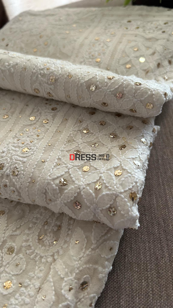 Ivory White Mukaish Chikankari Dupatta