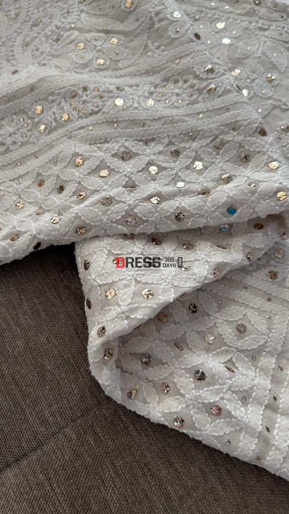 Ivory White Mukaish Chikankari Dupatta