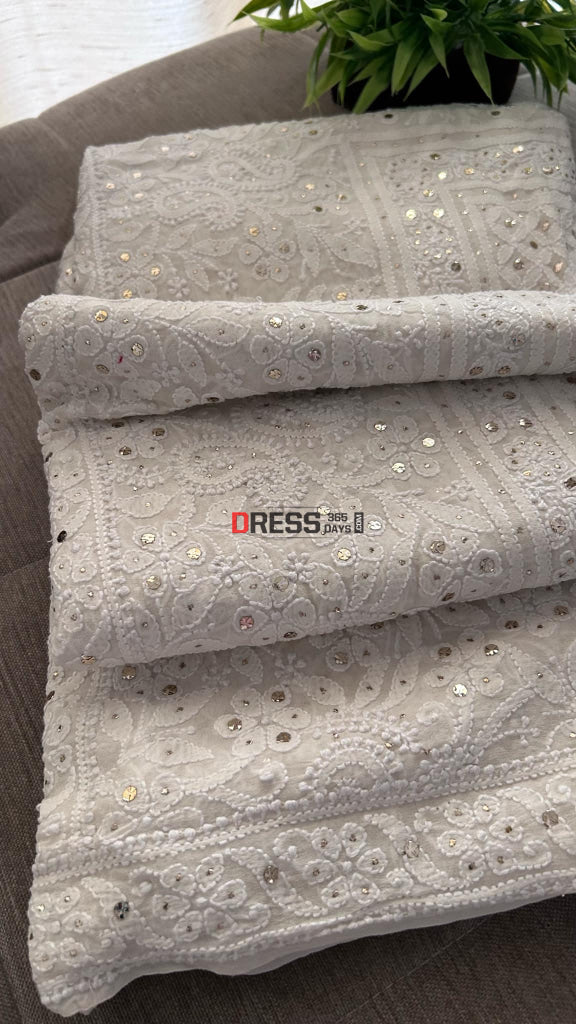 Ivory White Mukaish Chikankari Dupatta