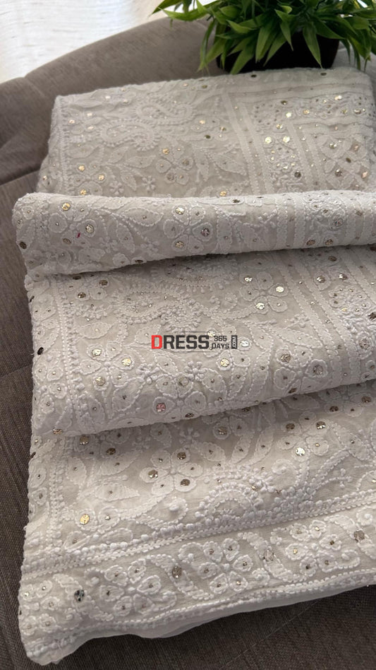 Ivory White Mukaish Chikankari Dupatta
