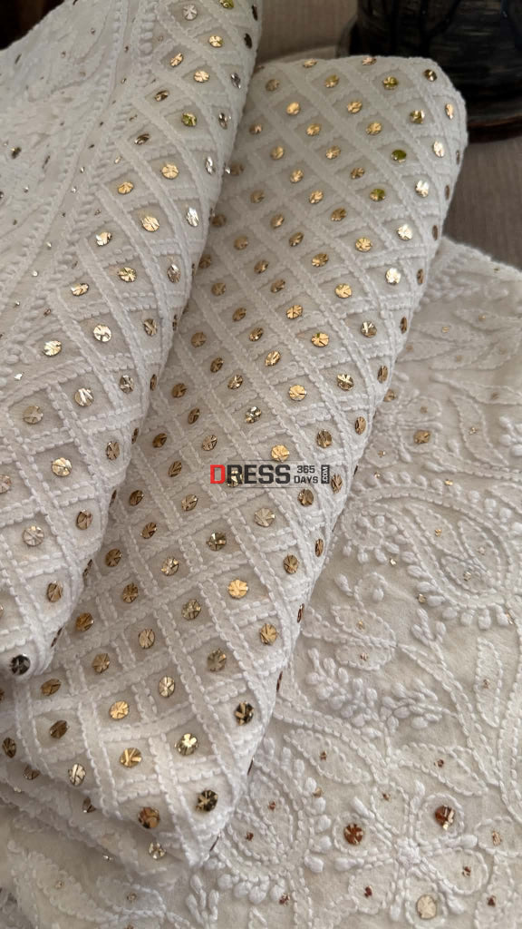 Ivory White Mukaish Chikankari Dupatta - Chikankari Dupatta