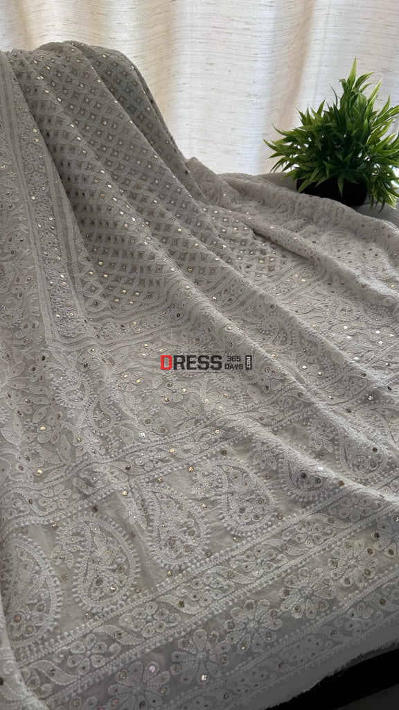 Ivory White Mukaish Chikankari Dupatta