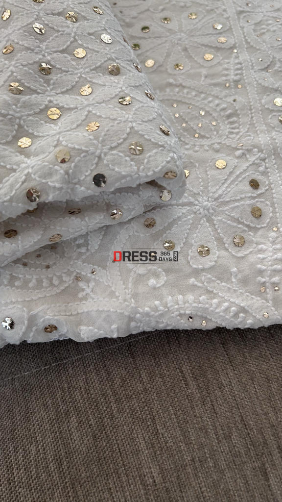 Ivory White Mukaish Chikankari Dupatta