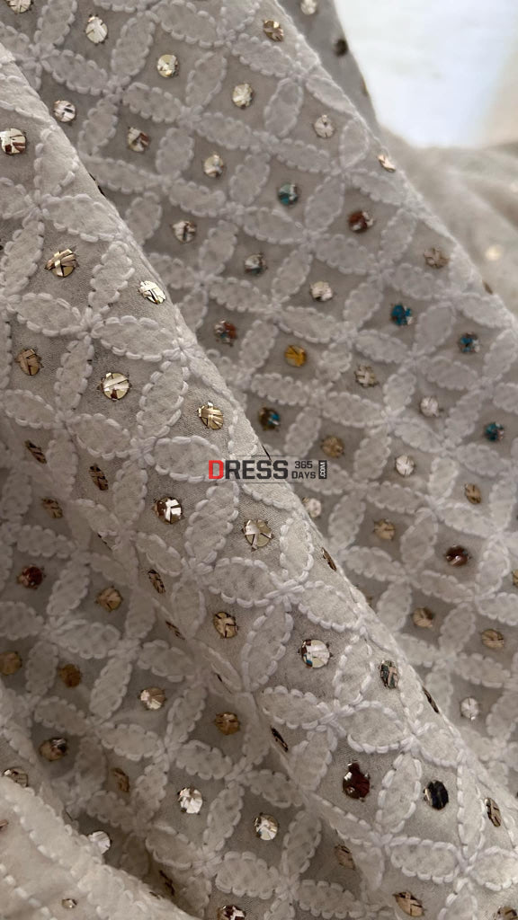 Ivory White Mukaish Chikankari Dupatta