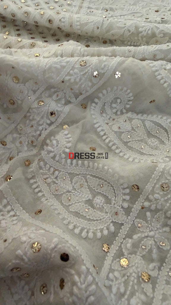 Ivory White Mukaish Chikankari Dupatta - Chikankari Dupatta