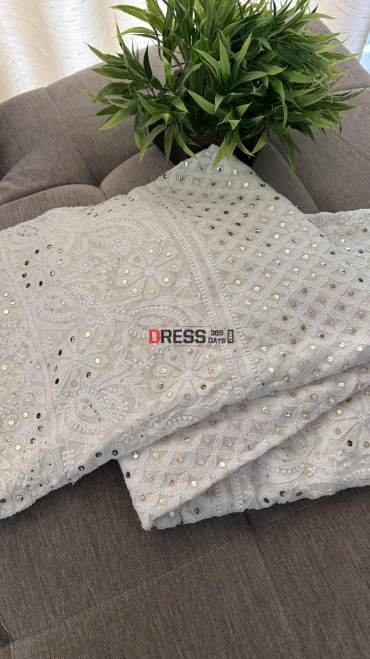 Ivory White Mukaish Chikankari Dupatta