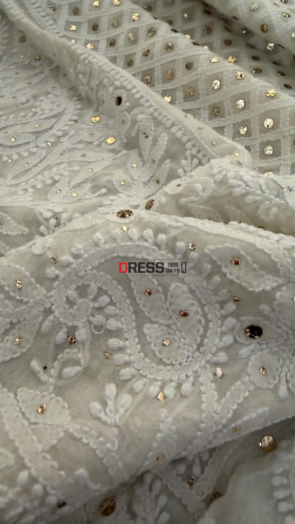 Ivory White Mukaish Chikankari Dupatta - Chikankari Dupatta