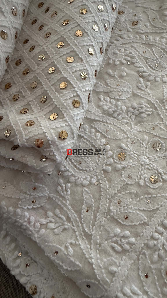 Ivory White Mukaish Chikankari Dupatta - Chikankari Dupatta