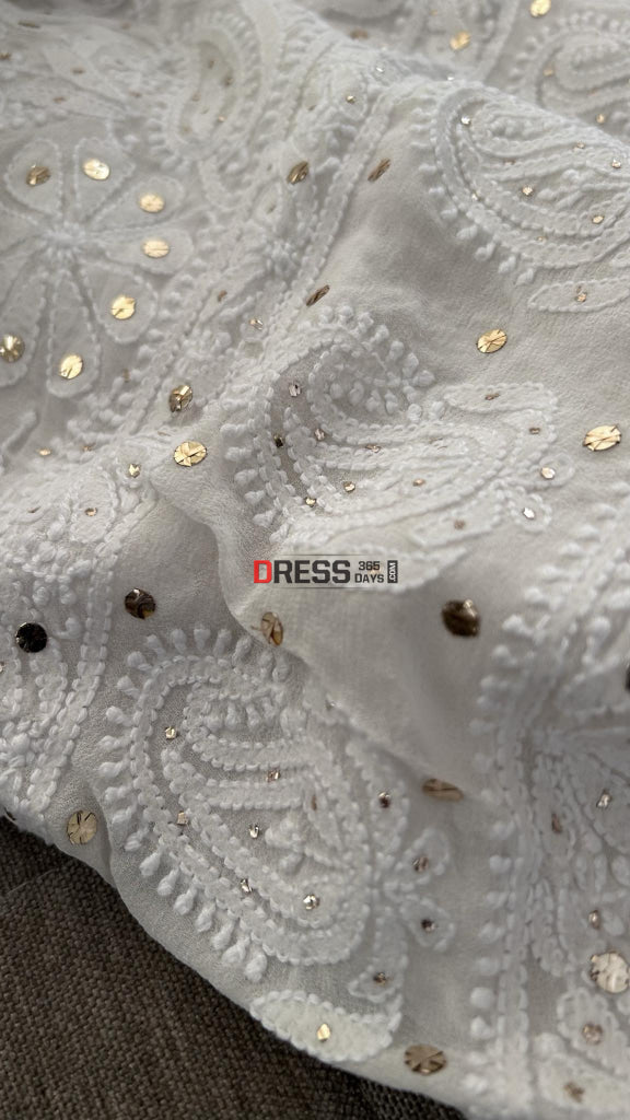 Ivory White Mukaish Chikankari Dupatta