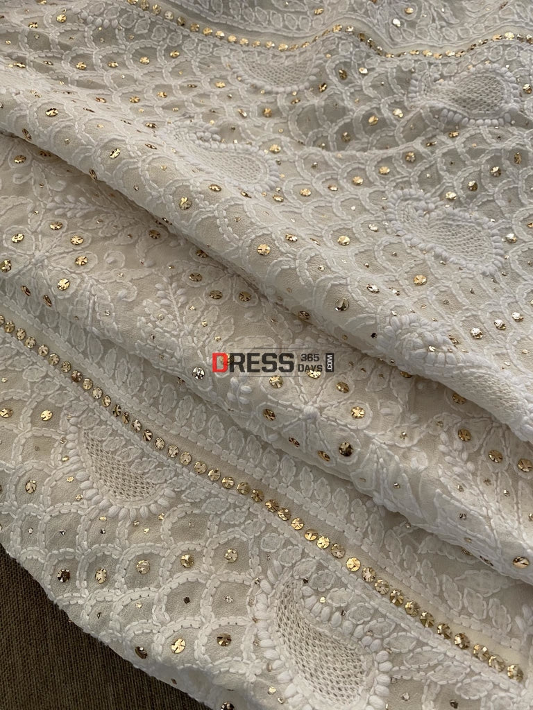 Ivory White Mukaish Chikankari & Hand Jaali Lehenga Skirt (Lehenga Only)