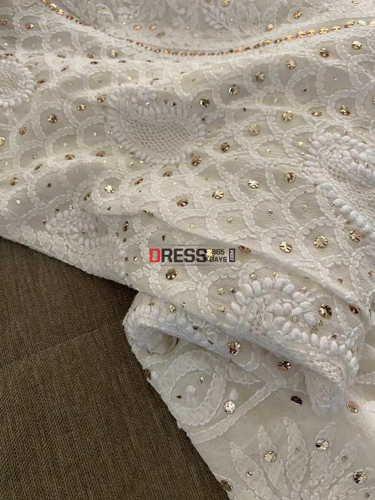 Ivory White Mukaish Chikankari & Hand Jaali Lehenga Skirt (Lehenga Only)