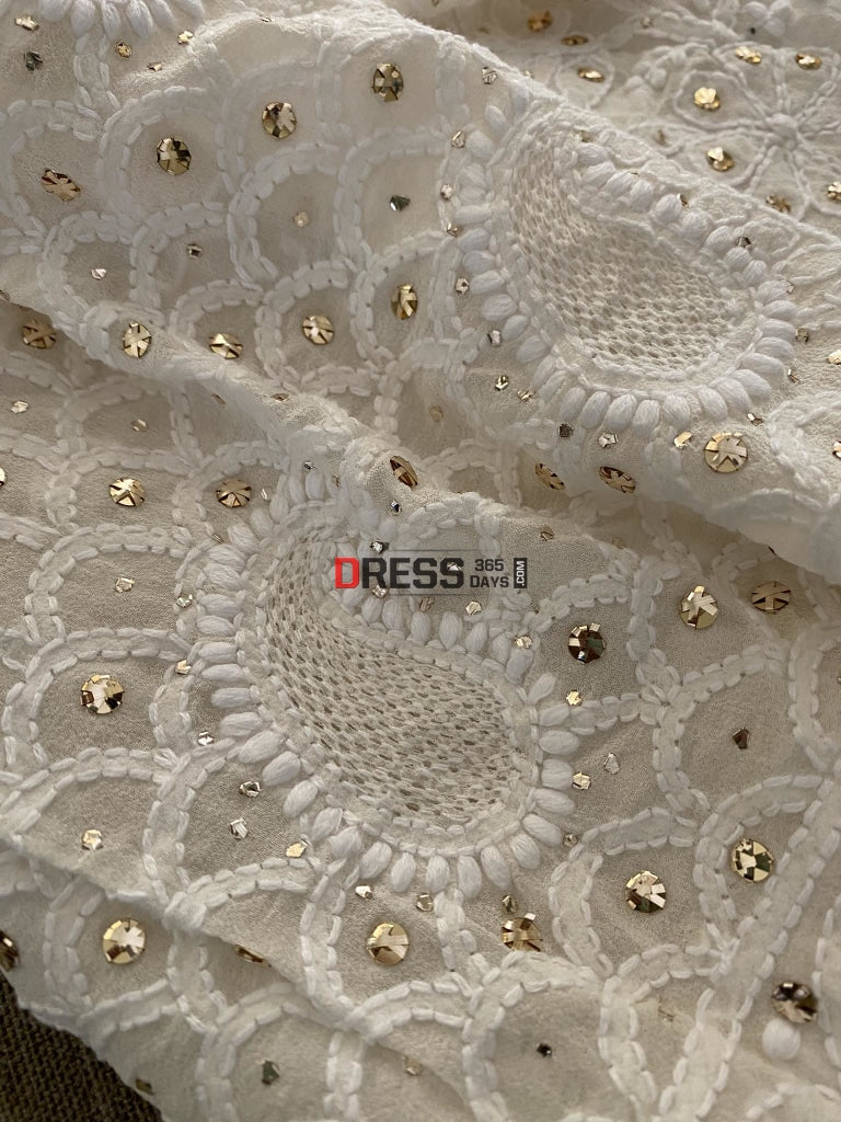 Ivory White Mukaish Chikankari & Hand Jaali Lehenga Skirt (Lehenga Only)