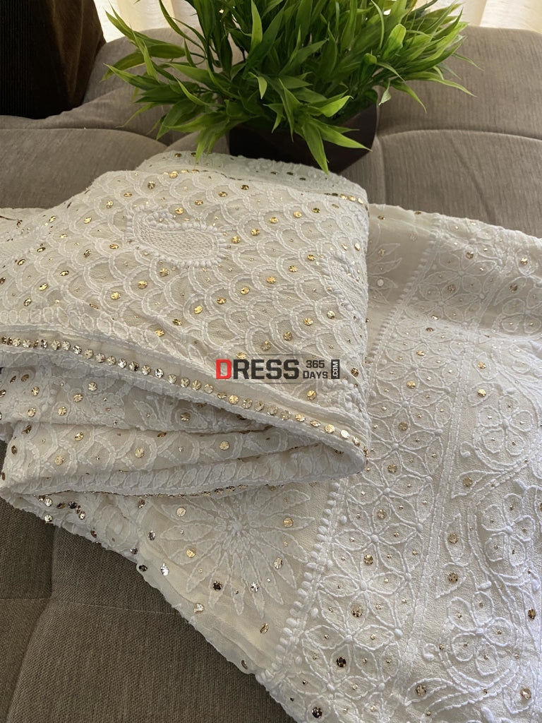 Ivory White Mukaish Chikankari & Hand Jaali Lehenga Skirt (Lehenga Only)