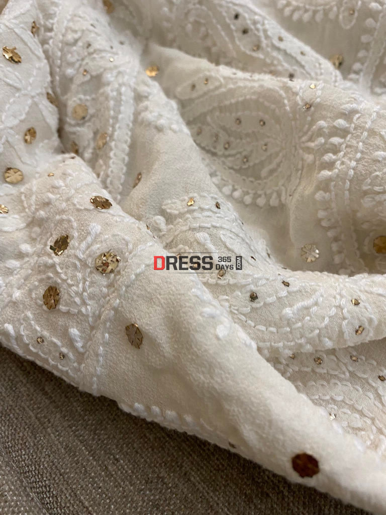 Ivory White Mukaish Chikankari Lehenga Skirt (Only Skirt)