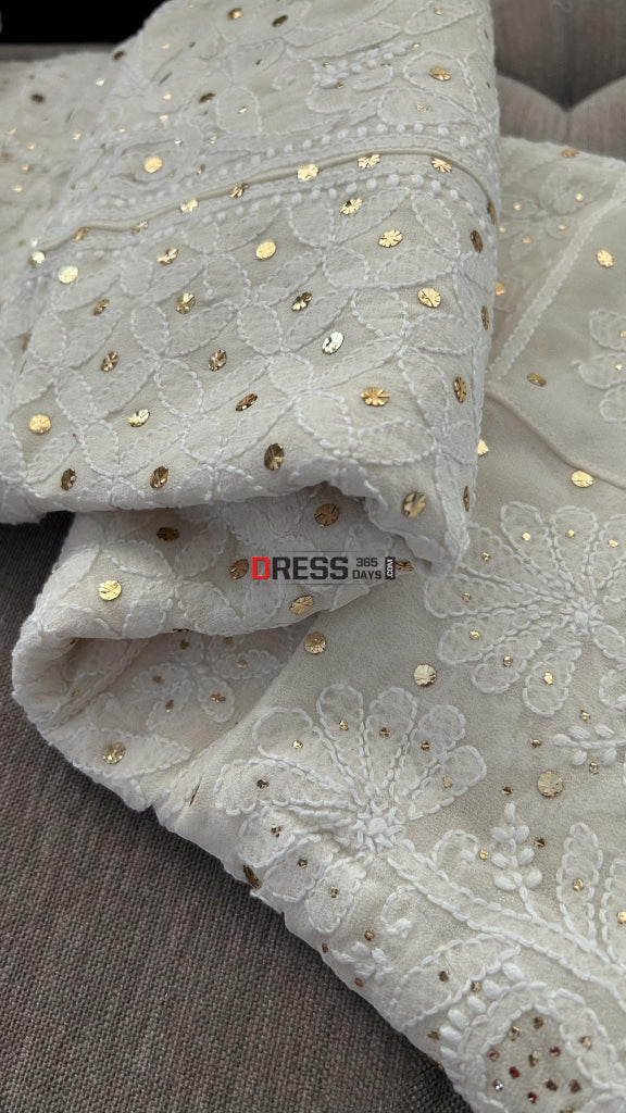 Ivory White Mukaish Chikankari Lehenga Skirt (Lehenga Only)