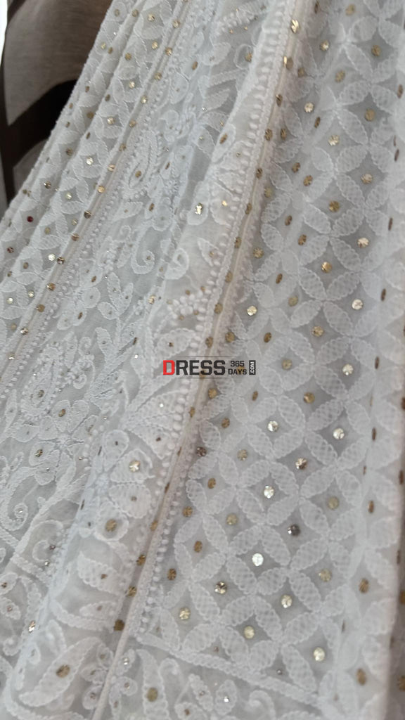 Ivory White Mukaish Chikankari Lehenga Skirt (Lehenga Only)