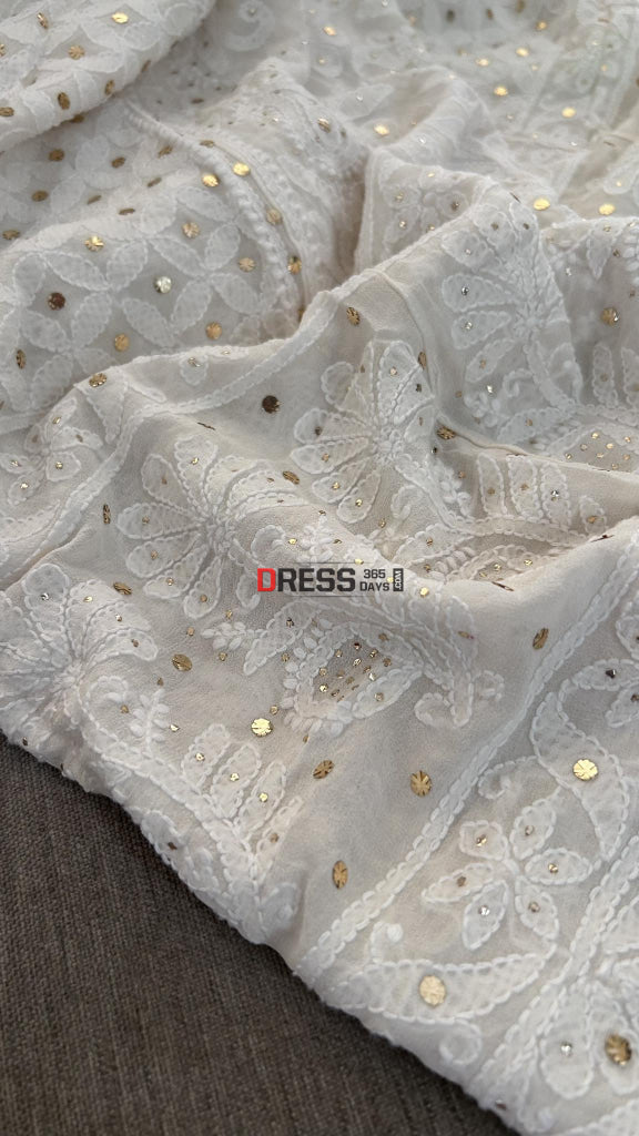 Ivory White Mukaish Chikankari Lehenga Skirt (Lehenga Only)