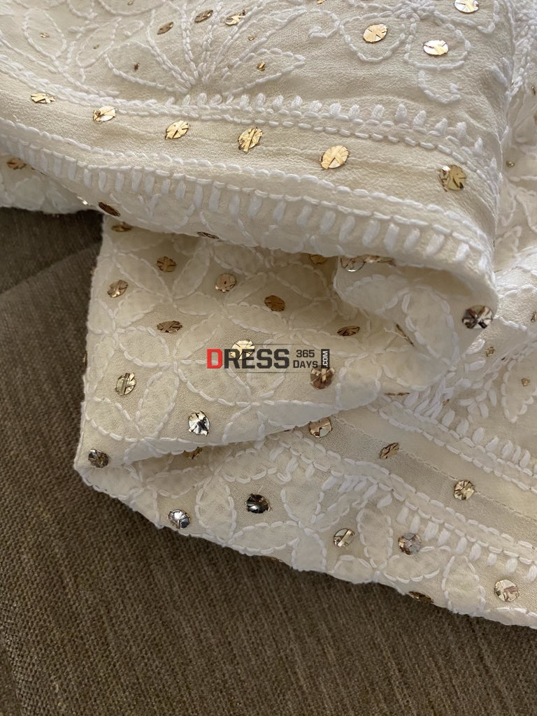 Ivory White Mukaish Chikankari Lehenga Skirt (Only Skirt)