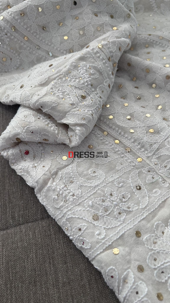 Ivory White Mukaish Chikankari Lehenga Skirt (Lehenga Only)