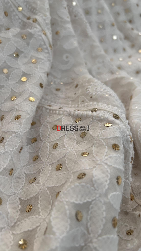 Ivory White Mukaish Chikankari Lehenga Skirt (Lehenga Only)