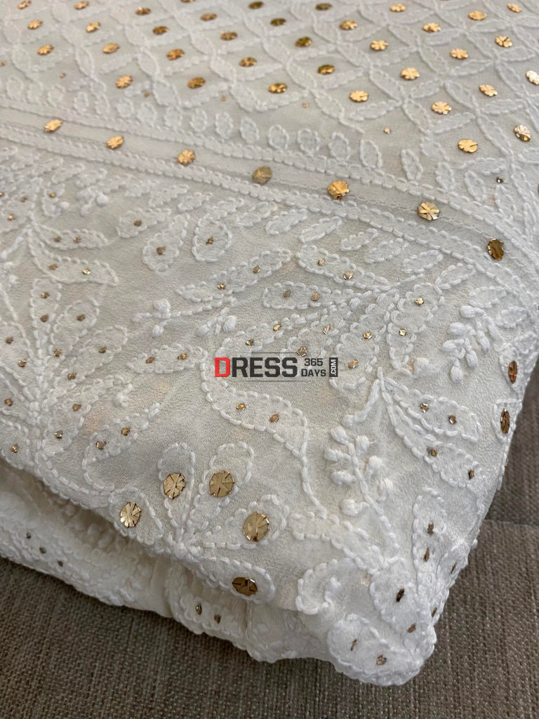 Ivory White Mukaish Chikankari Lehenga Skirt (Only Skirt)