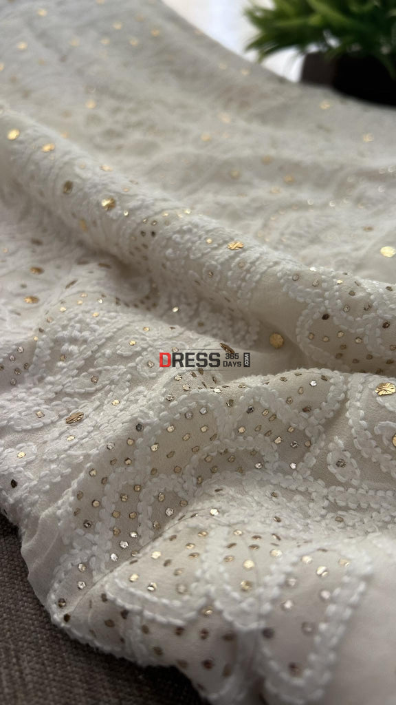 Ivory White Mukaish Chikankari Saree