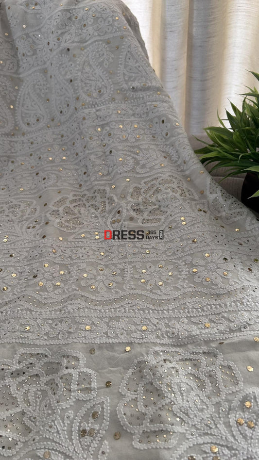 Ivory White Mukaish Chikankari Saree