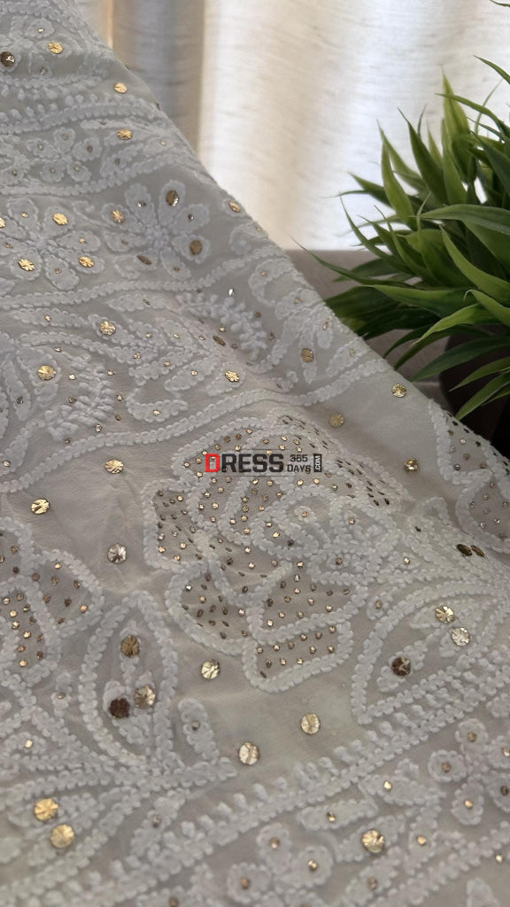 Ivory White Mukaish Chikankari Saree