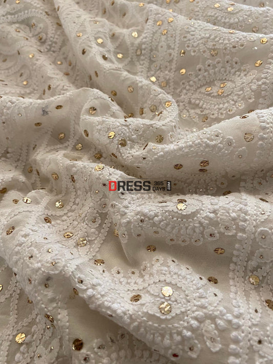 Ivory White Mukaish Chikankari Saree