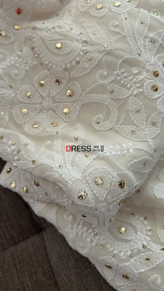 Ivory White Mukaish Chikankari Suit (Kurta Dupatta) Suits