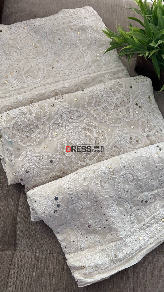 Ivory White Mukaish Lucknawi Chikankari Dupatta Chikankari Dupatta