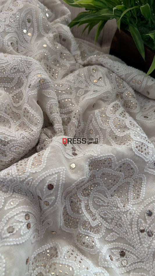 Ivory White Mukaish Lucknawi Chikankari Dupatta Chikankari Dupatta